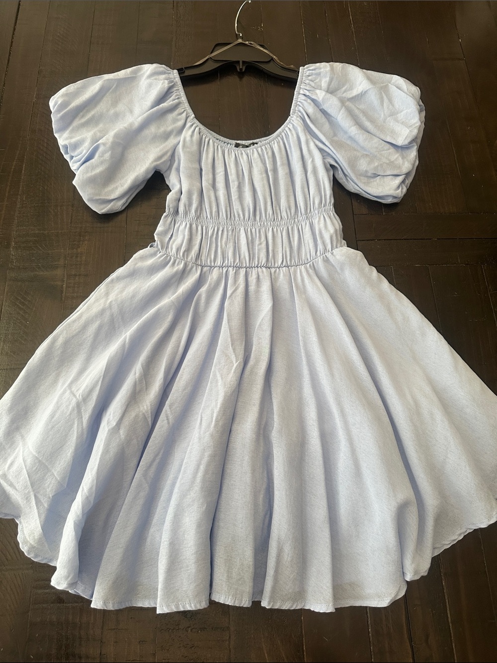 Crystal Doll Sky Blue Puff-Sleeve Casual Dress